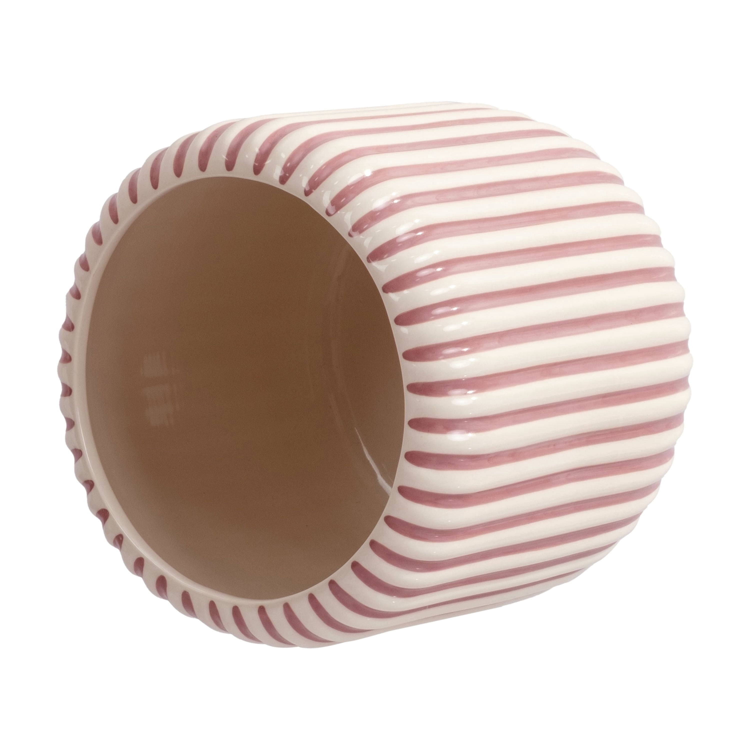 Beautiful 8" Rose Pink Stripe Ceramic Planter by Drew Barrymore