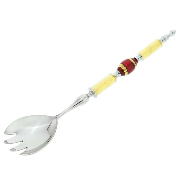 GlassOfVenice Italian Murano Glass Salad Fork - Gold Red Stripes
