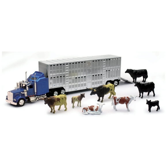 New Ray Free-Wheeling Semi Truck and Trailer with 1:43 Livestock Playset - with - Ages 8 Years and up