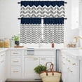 thumbnail image 3 of Navy Blue Grey Kitchen Curtains Valances and Tiers Set of 3 Herringbone Tier Curtains and Valance with Rod Pocket for Small Windows, 27.5"x24", 3 of 9