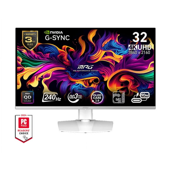 MSI 32 Pouces 3840 x 2160 (UHD) 240 Hz 0,03 Ms (GTG) QD-OLED Moniteur de Jeu Inclinaison Pivot Hauteur Pivot Réglable (MPG 321URXW QD-OLED)