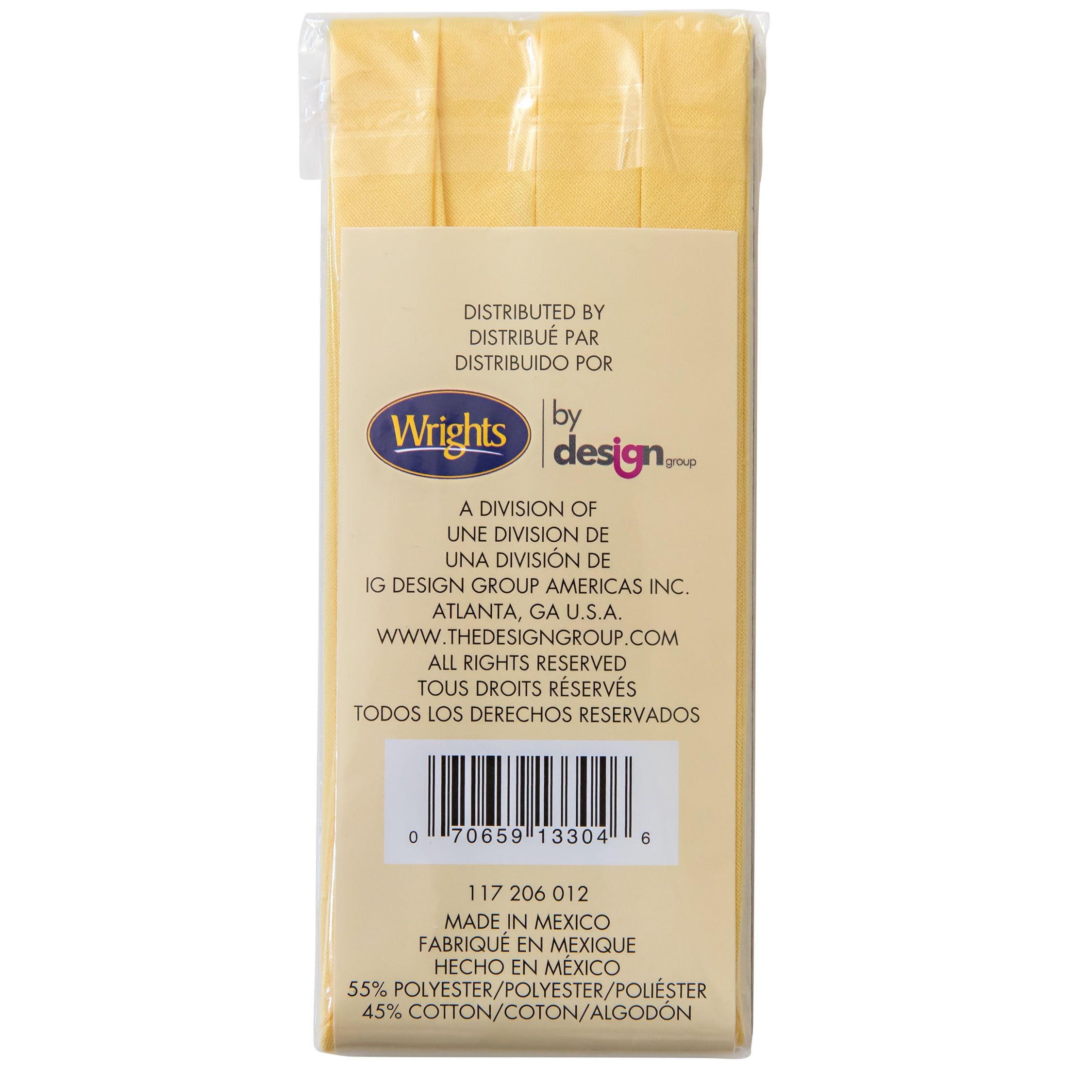 (2 pack) Wrights Bias Tape, Lemon Ice, 1/2" Extra Wide Double Fold Bias Tape Binding For Sewing And Crafts, 3 Yards, 1 Each