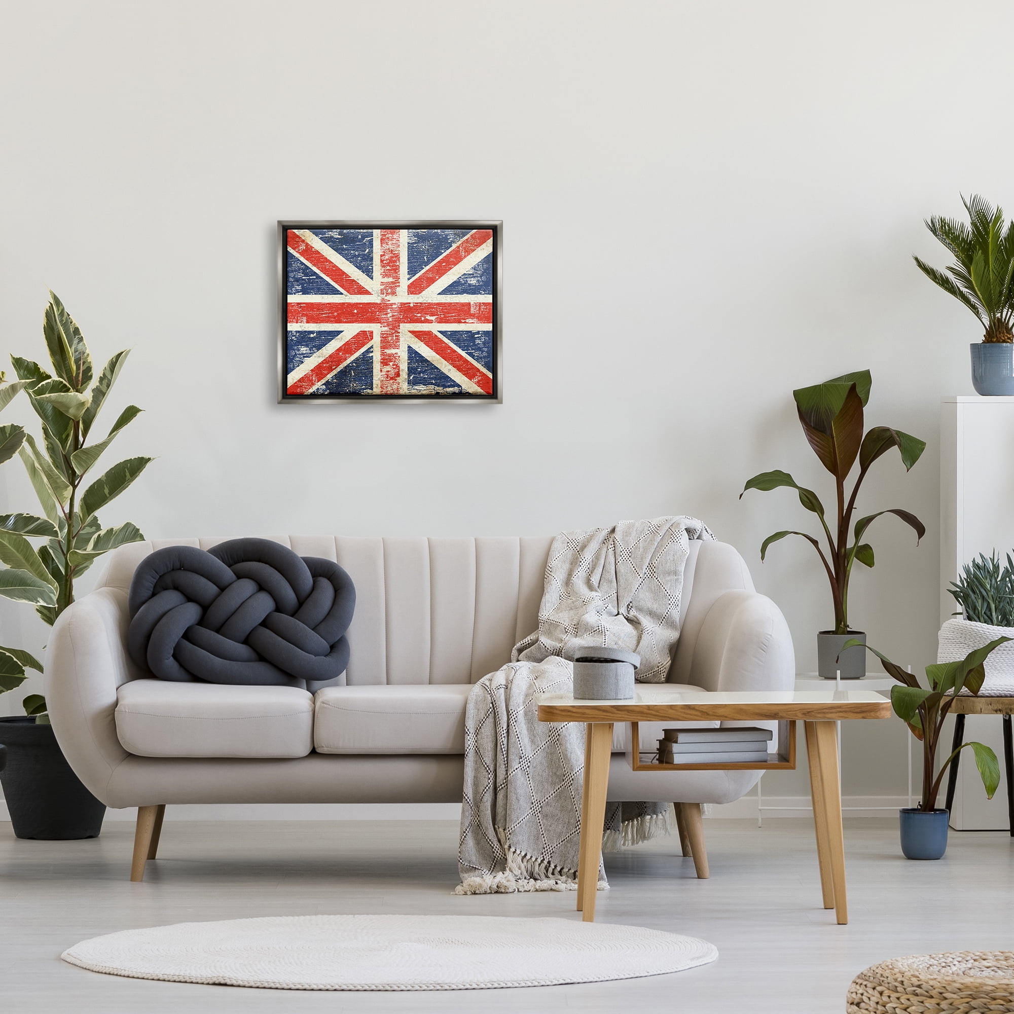Stupell Industries Rustic United Kingdom Flag Town & City Painting Gray Floater Framed Art Print Wall Art, 21 x 17