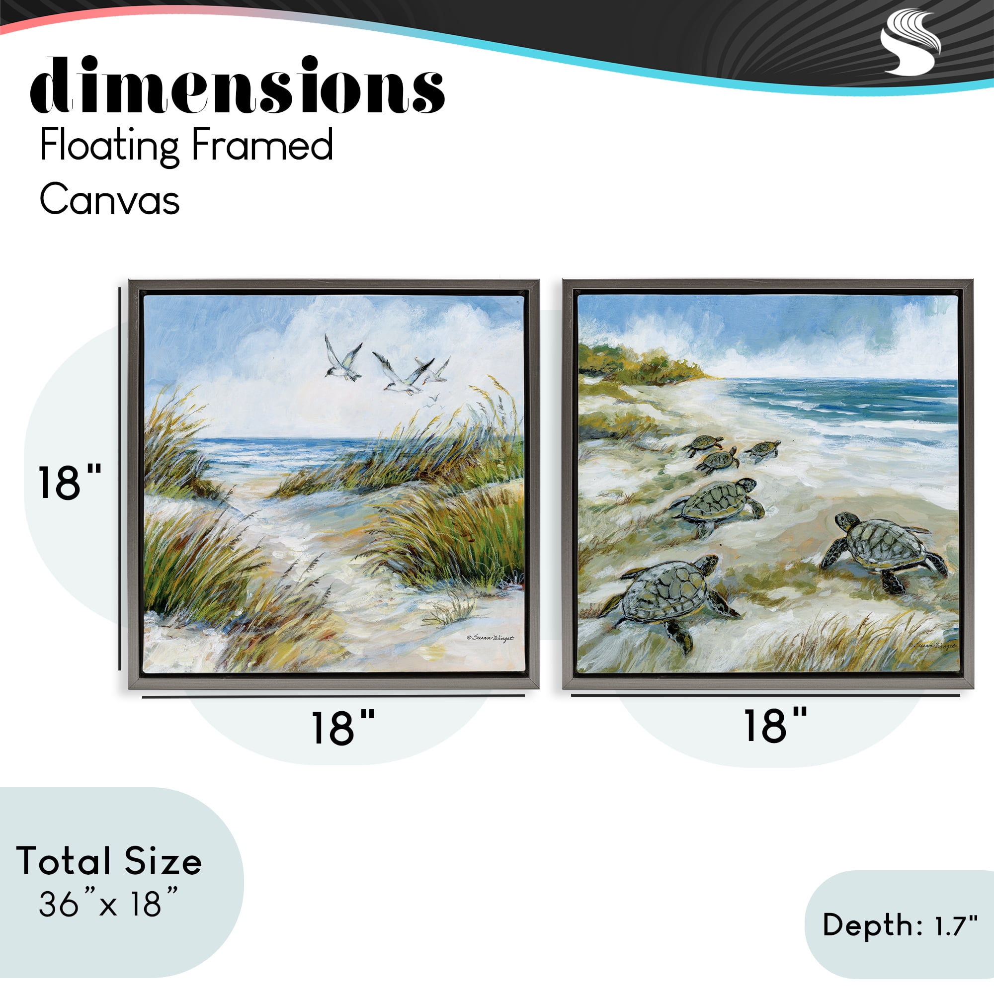 Stupell Industries Beach Creatures on Dunes 2 Piece Gray Framed Floater Canvas Set, design by Susan Winget