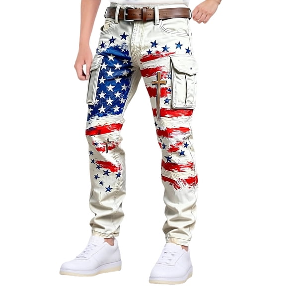 CONZONE American 250Th Anniversary Mens Cargo Pants Patriotic Usa Flag Graphic Staight Leg Cargo Pants for Men Lightweight Relaxed Fit 4Th Of July Trousers With Pockets