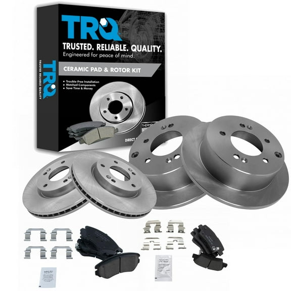 TRQ Front and Rear Brake Pad & Rotor Kit Brake Pads Brake Rotor Ceramic Fits Select 2012-2013 Kia Soul
