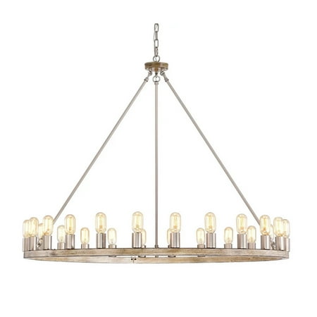 

24-light Wagon Wheel Chandelier - 48-inch - Wood Reproduction and Nickel