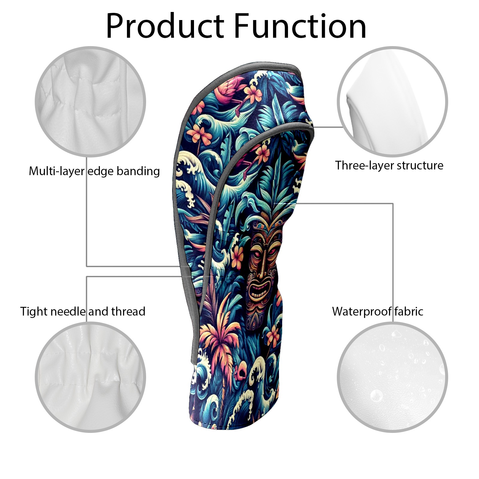 Golf Club Covers, Blue Tiki Flamingos Premium PU Leather Driver Hybrid Putter Head Covers with Velvet Lining, Waterproof Golf Gifts for Men Women