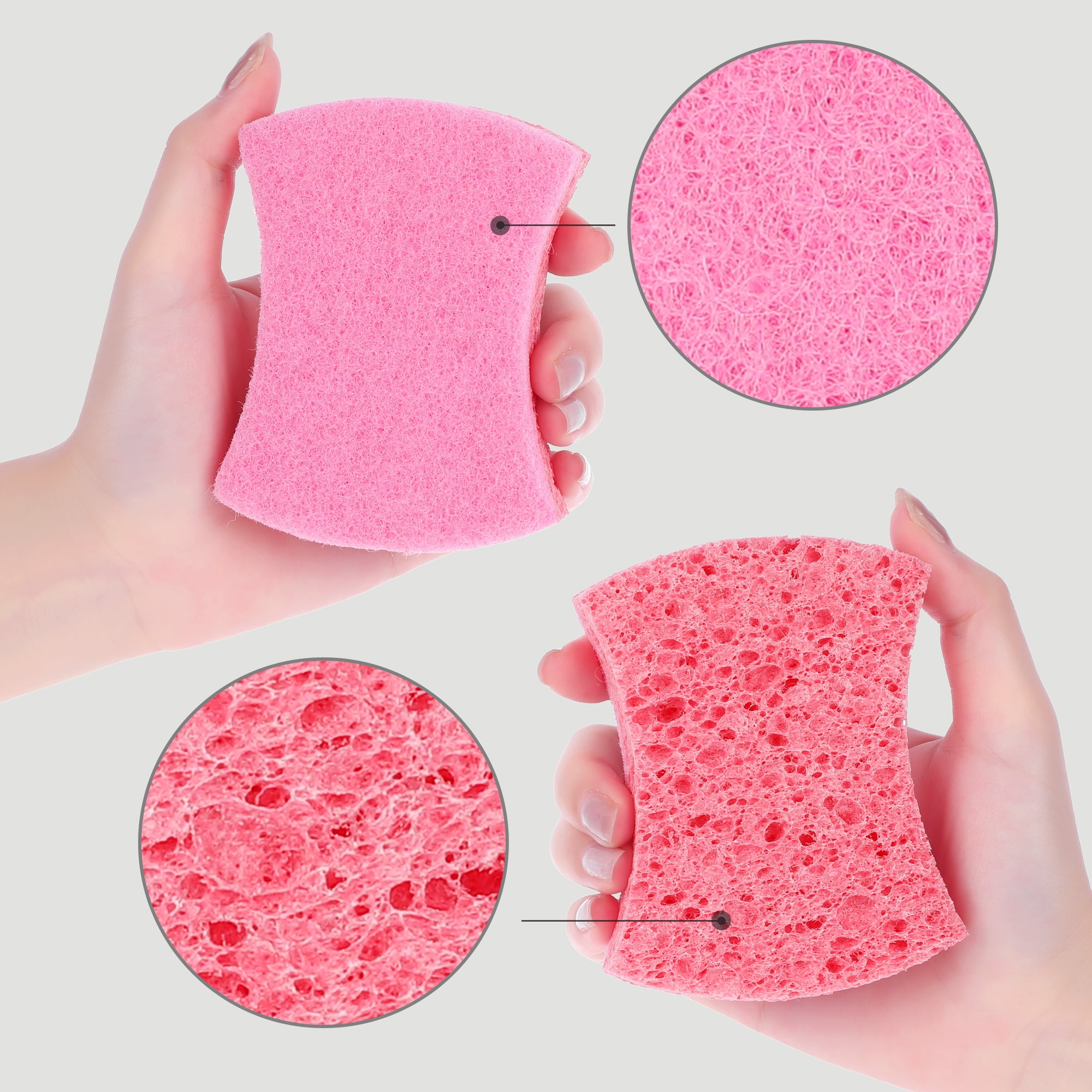 Unique Bargains Kitchen Non-Scratch Sponges Dual Side Sponges Pink 6 Pcs