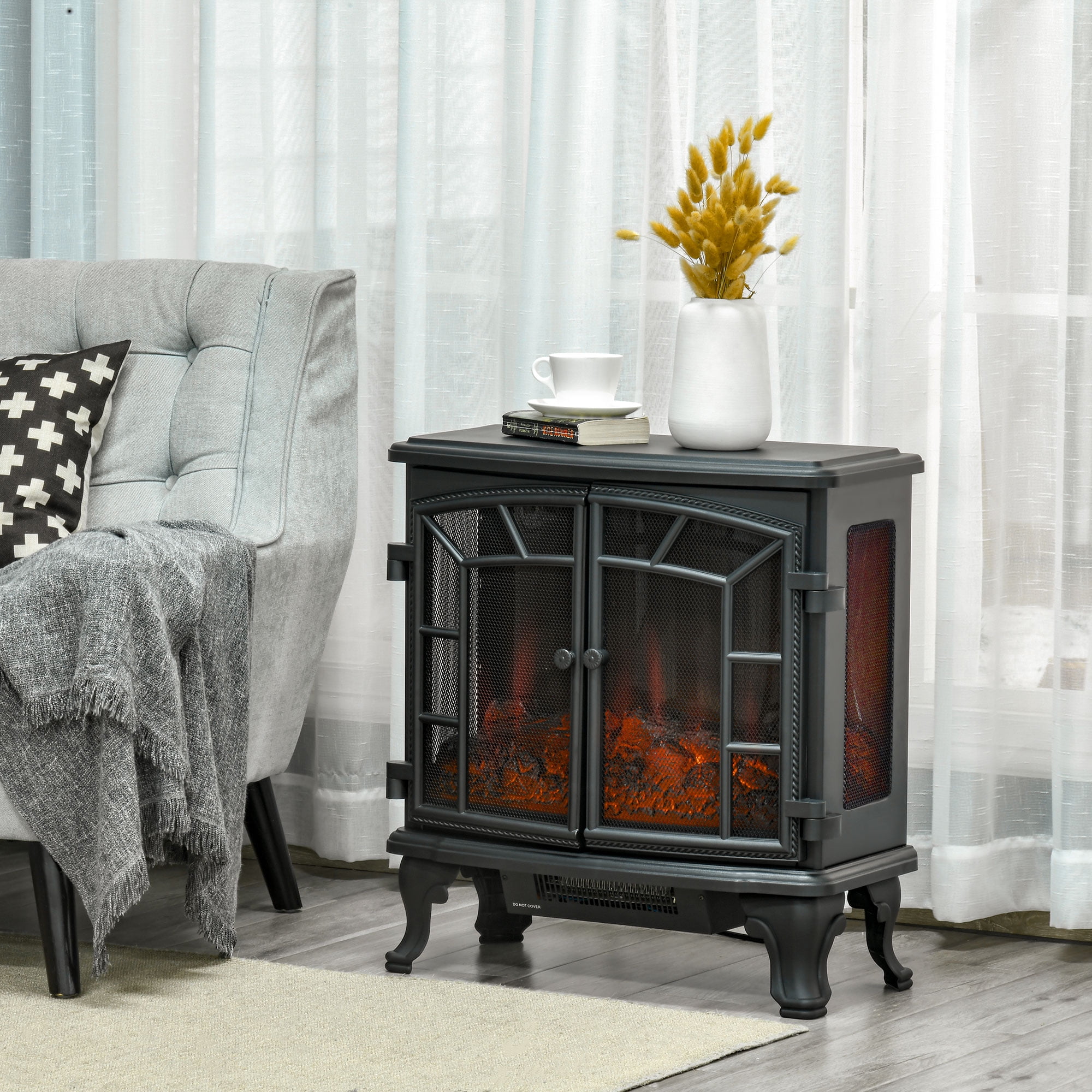 HomCom 25 Electric Fireplace Wood Stove, Freestanding Fireplace Heater  with Realistic Flames, Adjustable Brightness, Timer and Remote Control,  750with1500W, Black - Walmart.com