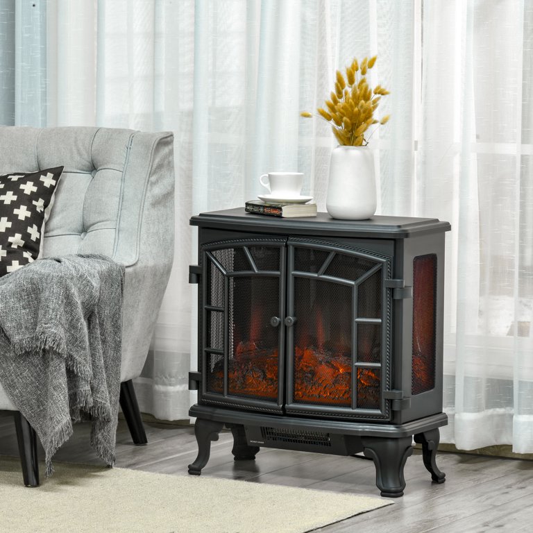 HomCom 25 Electric Fireplace Wood Stove, Freestanding Fireplace Heater  with Realistic Flames, Adjustable Brightness, Timer and Remote Control,  750with1500W, Black - Walmart.com
