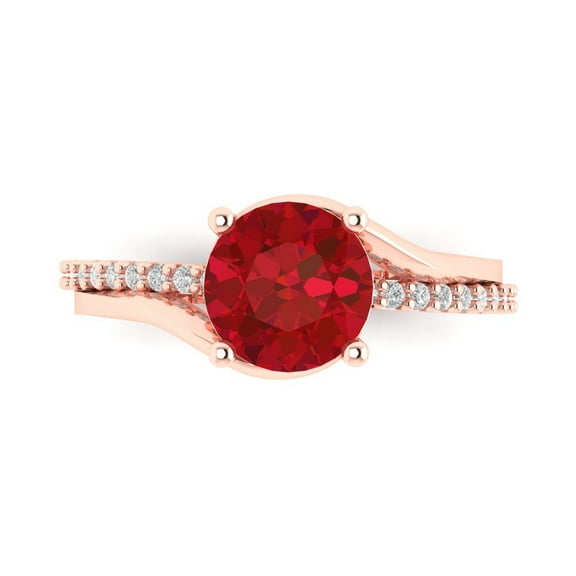 Solitaire with Accents Engagement Ring for Women - 1.71ct Simulated Ruby in 14K Rose Gold Promise Ring