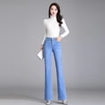 thumbnail image 2 of Pantalones vaqueros acampanados elásticos de cintura alta para mujer, ropa de moda coreana, pantalones vaqueros ajustados con bolsillos, pantalones acampanados informales sólidos 2023, 2 of 4