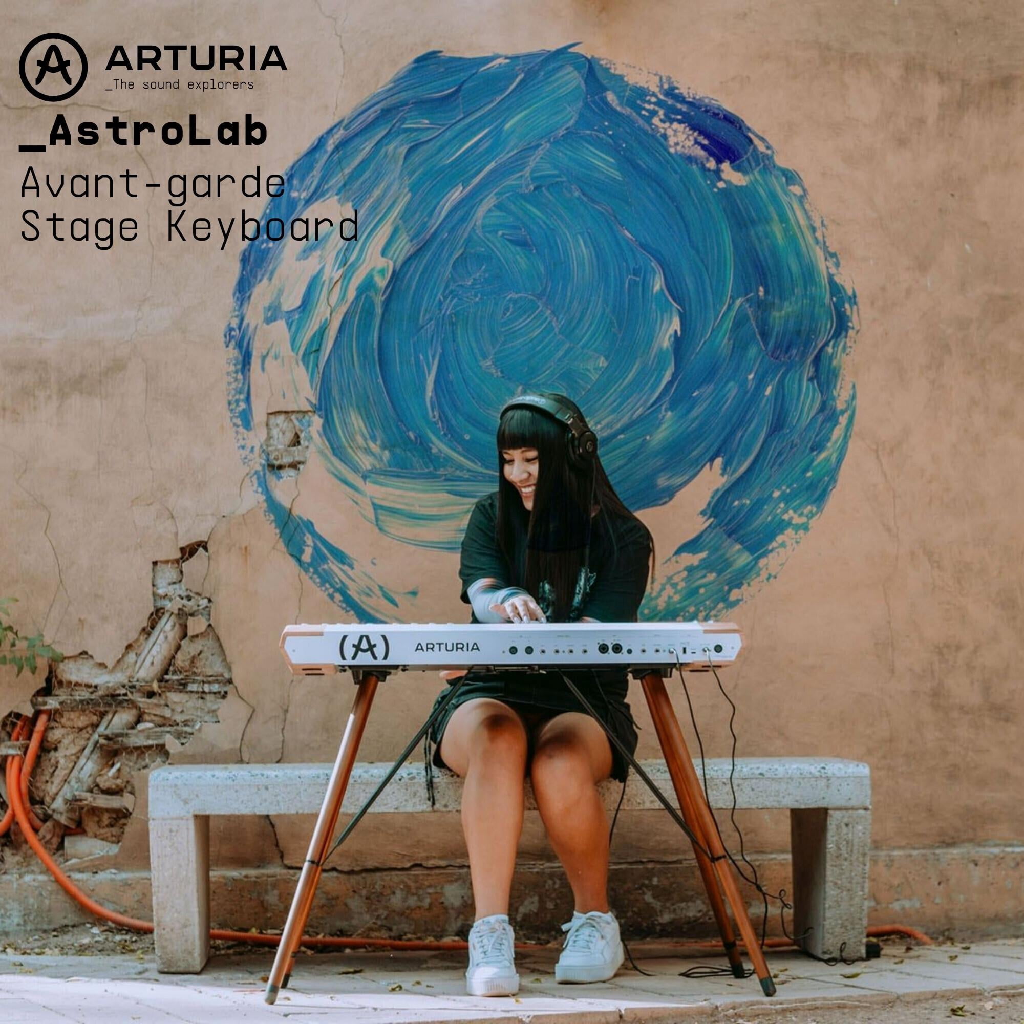 Arturia Astrolab Avant-Garde 61-Note Semi-Weighted Stage Keyboard (White) Bundle with Knox Gear Stand, Knox Gear Bench (Black), Knox Gear Headphones, Pedal (Black) and Guitar Cable (2-Pack) (7 Items)