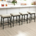 thumbnail image 3 of Guyou 26" Backless Bar Stools Set of 2, Farmhouse Wooden Counter Height Stools with Nailhead Trim & Turned Legs, Vintage Linen Upholstered Bar Chairs for Kitchen Island, Dark Grey, 3 of 7