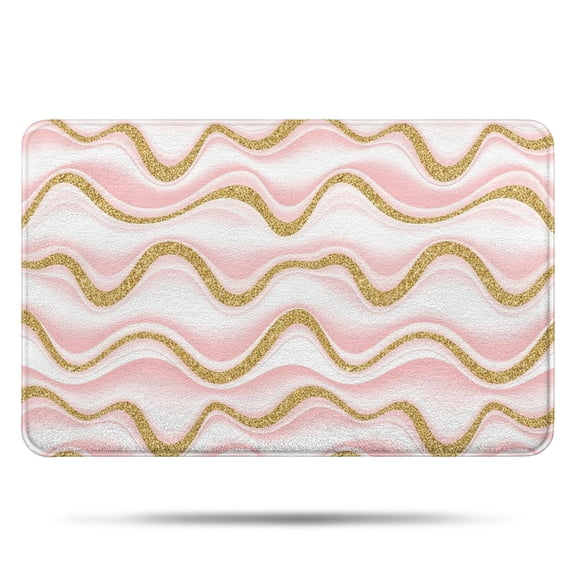 Pink Gold Wave Marble Pattern Bathroom Rugs Mat,Non Slip Microfiber Bathroom Rug,Rubber Backing,Soft Bathroom Mats for Bathroom Floor,Tub and Shower,17x27in(43x68cm)