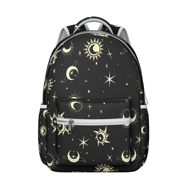 Starry Night Gothic Backpack Waterproof Scratch-Resistant Composite Oxford Cloth with Ethereal Moon and Star Print, Adjustable Shoulder Straps, Large Capacity for School and Travel