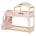 thumbnail image 6 of Twin over Twin House-Shaped Bunk Bed with Roof & Stairs, Kids Bed Frame with 3-Color LED Lights & Bedside Storage Shelf, 6 of 8