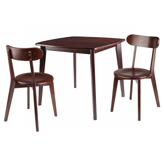 Winsome Pauline 3-Piece 34" Square Transitional Solid Wood Dining Set in Walnut