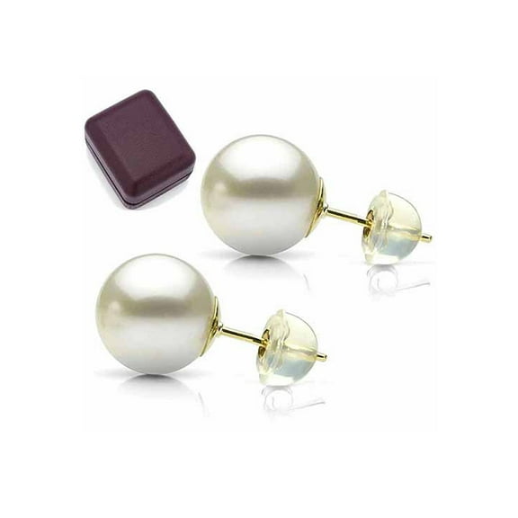 6-7mm White Perfect Round High-Luster Freshwater Pearl 14kt Yellow Gold Stud Earrings
