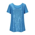 thumbnail image 6 of YOUYEDIAN Girls Full Sequin Tops Sparkle Glitter Blouses Short Sleeve Shirts Dressy Party Concert Outfits (Blue, 13-14 Years), 6 of 6