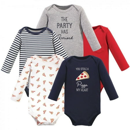 UPC: 0660168534931 | Hudson Baby Infant Boy Cotton Long-Sleeve Bodysuits 5pk  Pizza  0-3 Months