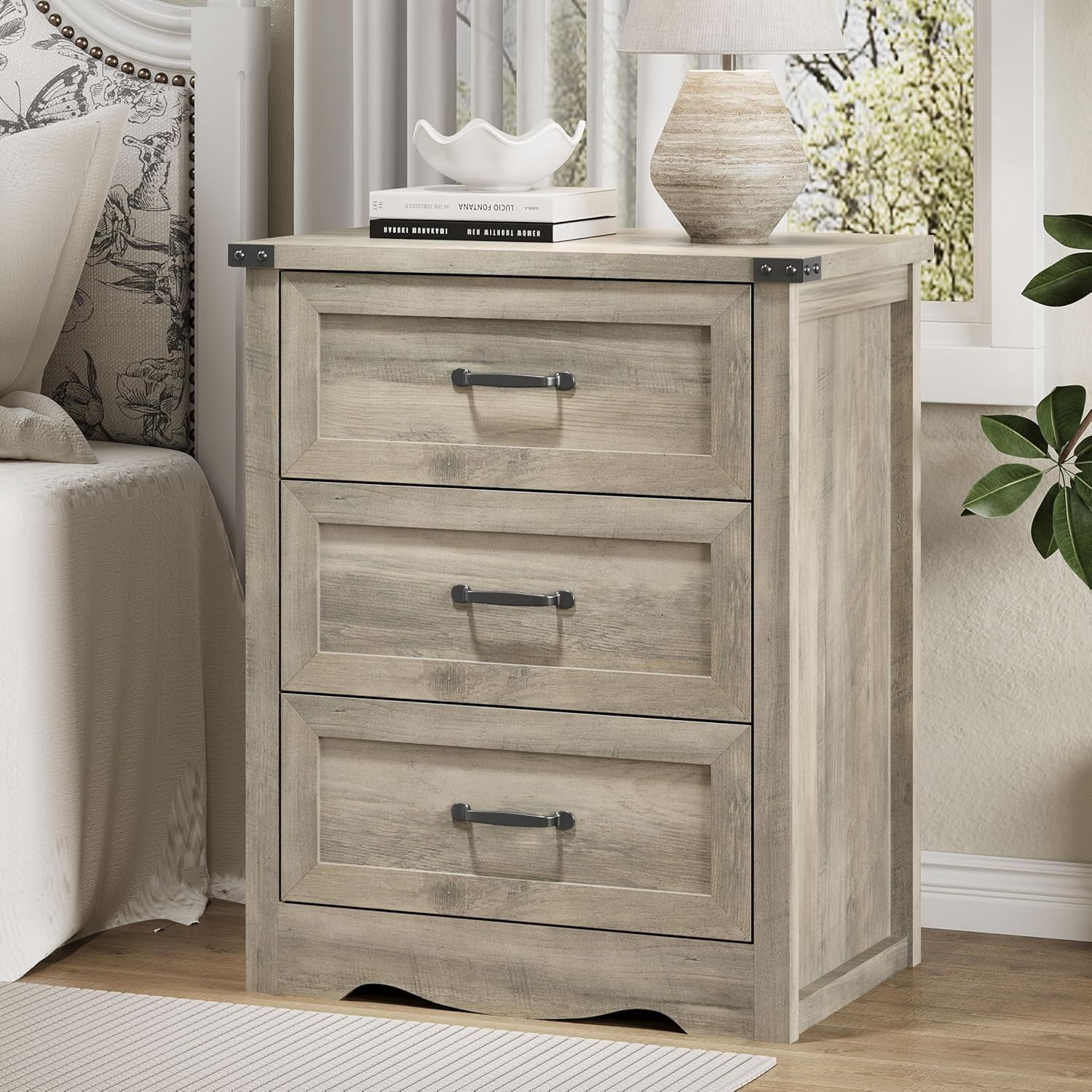FANRAL 3 Drawers Dresser for Bedroom,Small Bedside Table,Narrow End Table Storage Cabinet,Wood Dresser