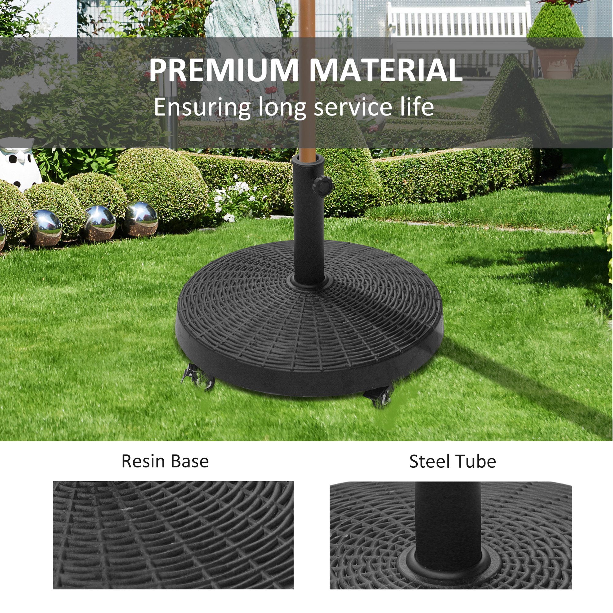 Outsunny 50 lbs. Umbrella Base, 20.5" Round Heavy Duty Umbrella Stand for 1.5" or 2" Umbrella Poles, Patio Market Stand, Black