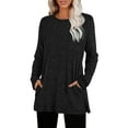 thumbnail image 3 of Otntypg Tunic Sweaters for Women Trendy Fall Long Sleeve Ribbed Knitted Crewneck Pullover Tops Casual Side Slit Hem Blouse with Pockets Black XXL, 3 of 6