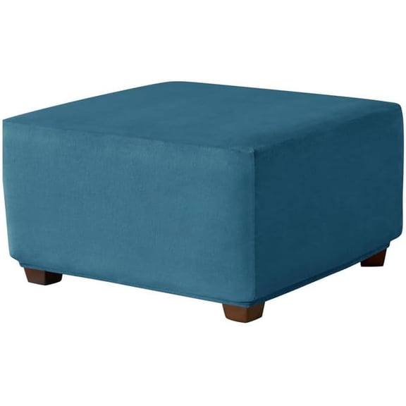 Velvet Ottoman Slipcover, Peacock Blue