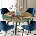 thumbnail image 5 of Elastic Fitted Round Tablecloth, Western Texas Star Vintage Waterproof Stretch Table Cover for 36"-44" Tables, Retro Farmhouse Brown Green Wooden Washable Outdoor Tablecloths for Patio, Picnic, 5 of 9
