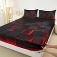 thumbnail image 3 of Feelyou Square Abstract Child Twin Sheet Sets, Red Modern Rectangle Bedding, 3pcs, 3 of 7