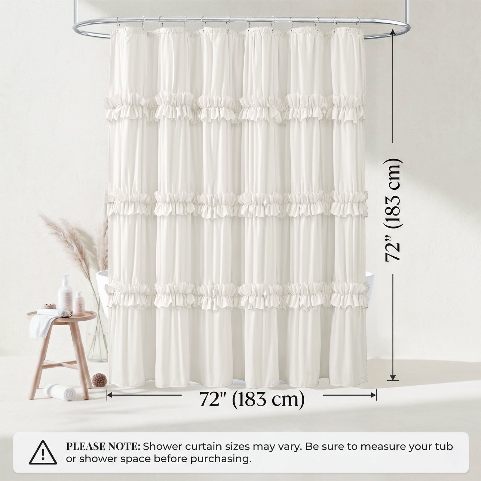 Seasonwood Ruffle Shower Curtain,Cream Tiered Fabric Bathroom Curtain for Farmhouse Decor,72 x 72 Inch
