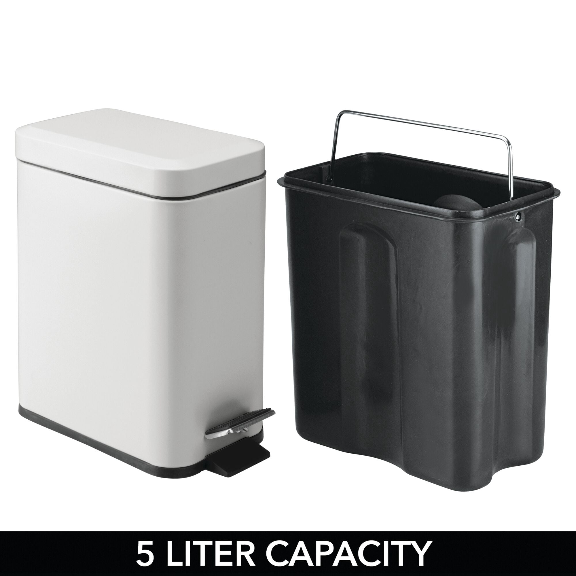 mDesign Small 1.3 Gallon Rectangle Metal Step Can with Liner/Handle, Light Gray