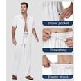 thumbnail image 5 of Men's 2 Piece Outfit Summer Beach Button Down Shirt Pants Casual Set White L, 5 of 7