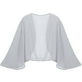 thumbnail image 4 of Alvivi Womens Chiffon 3/4 Sleeve Cardigan Capes Bolero Shrug Wedding Party Bridal Dress Cover Ups Grey M, 4 of 5