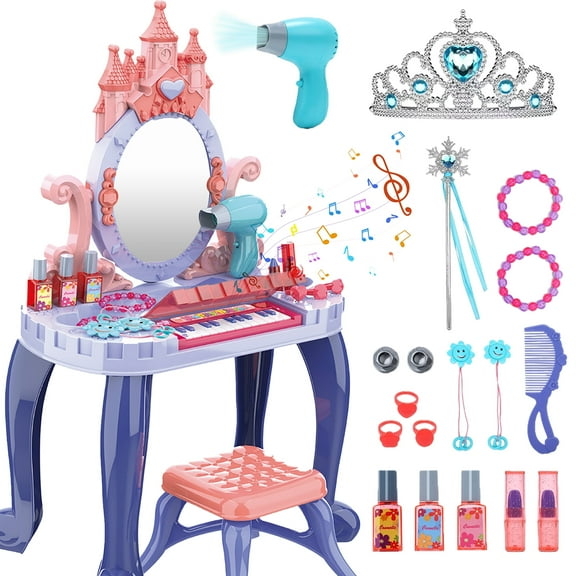 LINXUXIE Toddlers Makeup Set, Small Vanity Dresser, Birthday Gifts for 3-12 Year Old
