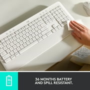 Logitech Signature K650 Comfort Full-Size Wireless Keyboard with Wrist Rest, BLE Bluetooth or Logi Bolt USB receiver, Deep-Cushioned Keys, Numpad, White