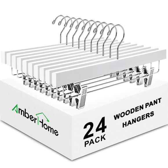 Perchas para pantalones Amber Home de madera blanca con 2 clips ajustables