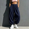 thumbnail image 2 of Fwqbns Women's Balloon Pants Casual Barrel Wide Leg Elastic Waist Baggy Sweatpants Comfy Joggers Lounge Harem Trouser Outfits with Pockets Navy, 2 of 9