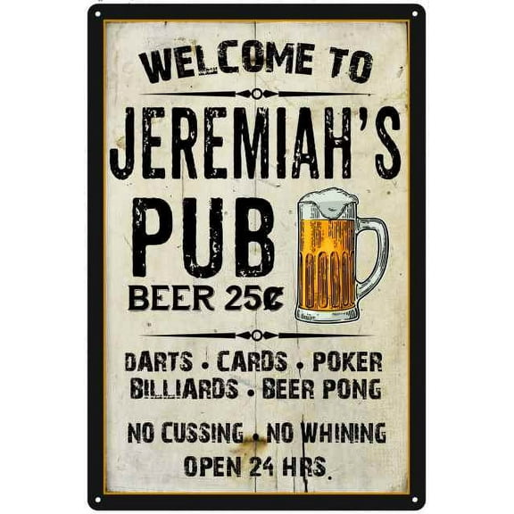 JEREMIAH'S Pub Sign Vintage Man Cave Bar 8 x 12 High Gloss Metal 208120028314