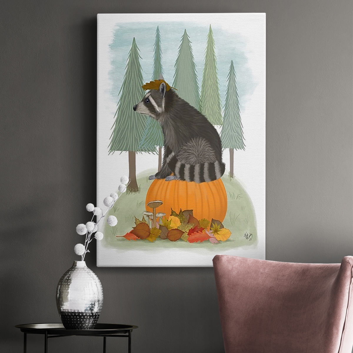 Raccoon On Pumpkin Premium Gallery Wrapped Canvas - Ready to Hang