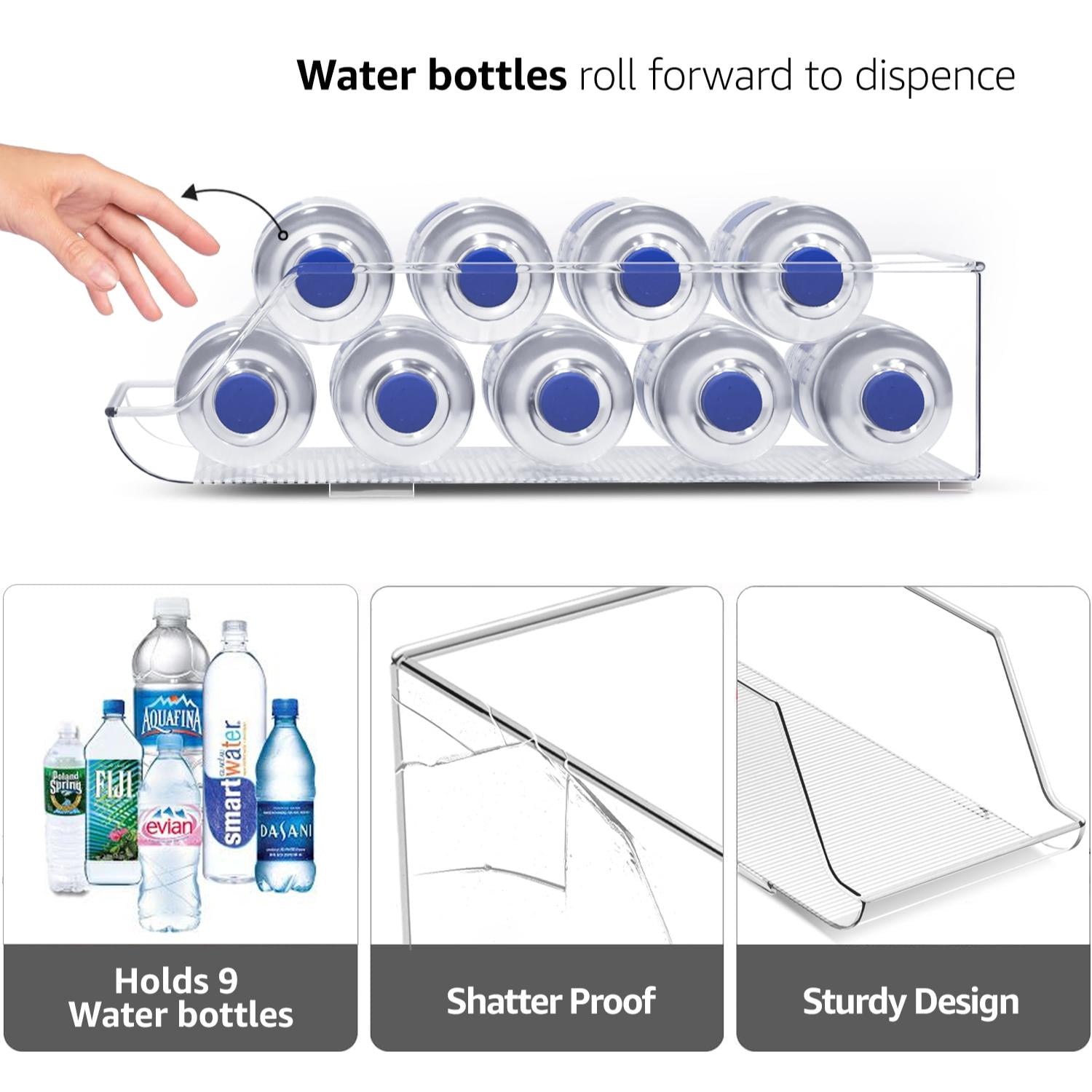 Sorbus Set of 2 Water Bottle Organizer Bins, Clear BPA-Free Fridge & Pantry Bottle Storage