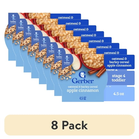(8 pack) Gerber Mealtime for Toddler, Oatmeal & Barley Cereal, Apple Cinnamon, 4.5 oz
