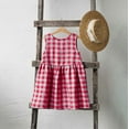 thumbnail image 2 of Girl's Plaid Linen Dress Pleated Sleeveless Casual Summer Dresses Bow Tie Back Crew Neck Tank Sundress (5 Years, Red), 2 of 7