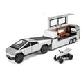 thumbnail image 1 of 1:32 Scale Tesla Pickup RV Combo: Zinc Alloy Diecast Model with Pull-Back Action, Simulated Lights & Sounds - Detachable Solar Cover, 3 Openable Side Doors, Trailer Hitch & 3-Speed RV Light/Music, 1 of 6
