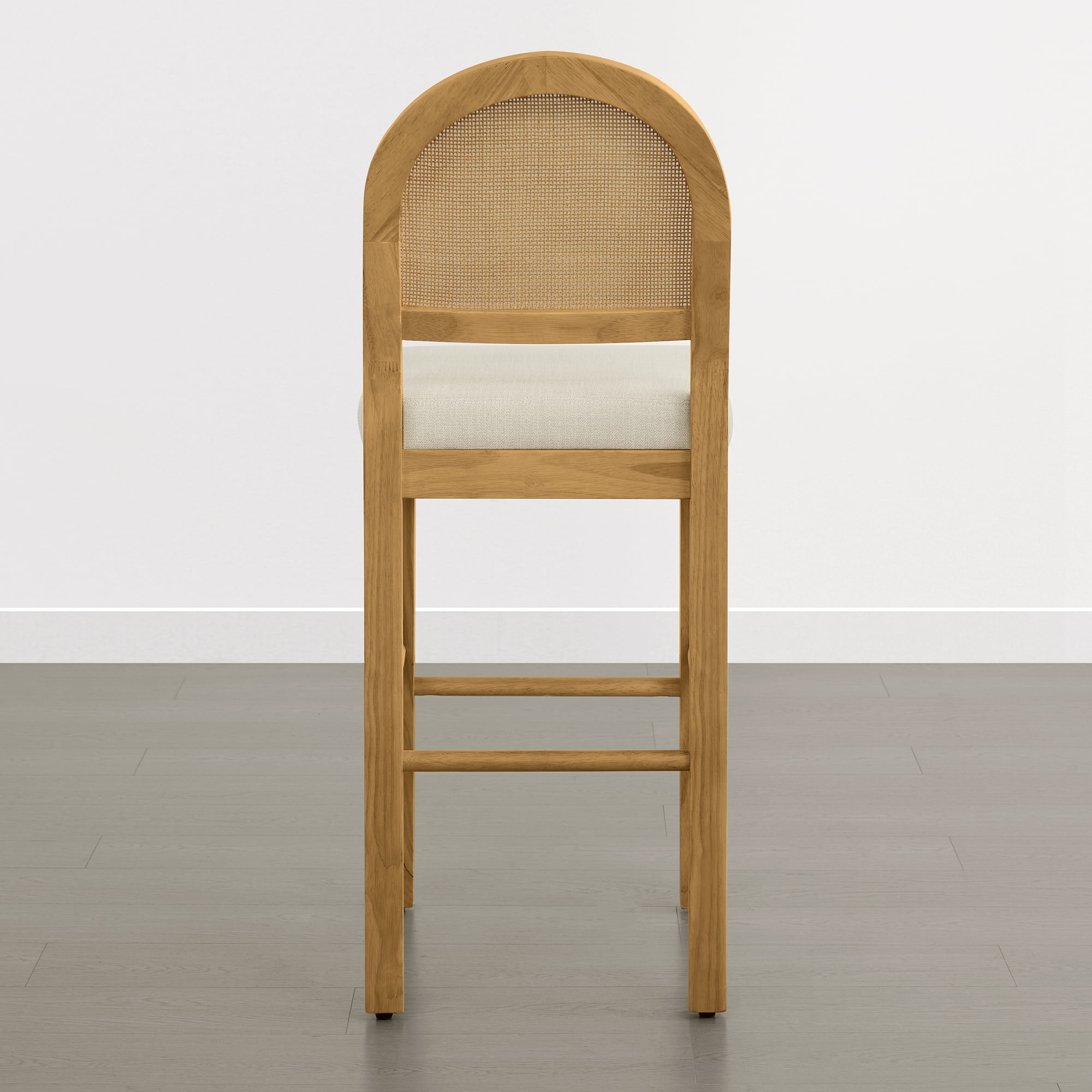 Spruce & Spring 30" Rattan Bar Height Bar Stools Set of 2 with Upholstered Seat, Walnut Wood Frame for Kitchen Island, Cream Fabric