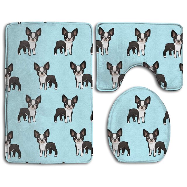 ABPHQTO Lindo, boston terrier Juego de alfombras de baño de 3 piezas Alfombra de baño Alfombra de contorno y tapa de inodoro ABPHQTO Cont-CHAPPLE-36568