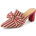 thumbnail image 1 of BLISSFUL STEP Women's Stripe Bow Block Heel Slides Mules, 1 of 6