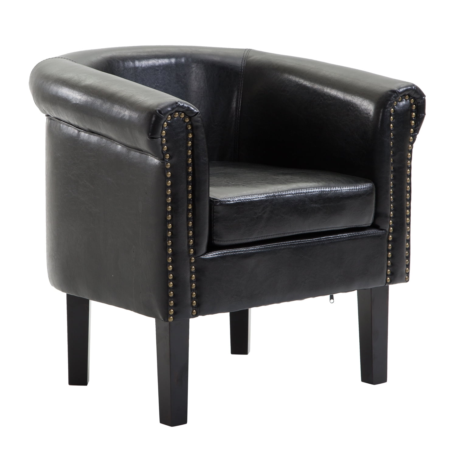 White Premium Tub Barrel Club Chair Elegant Design Faux Leather w// Seat Cushion
